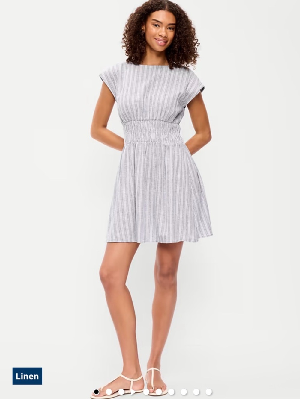 Striped Linen-Blend Smocked Waist Dress